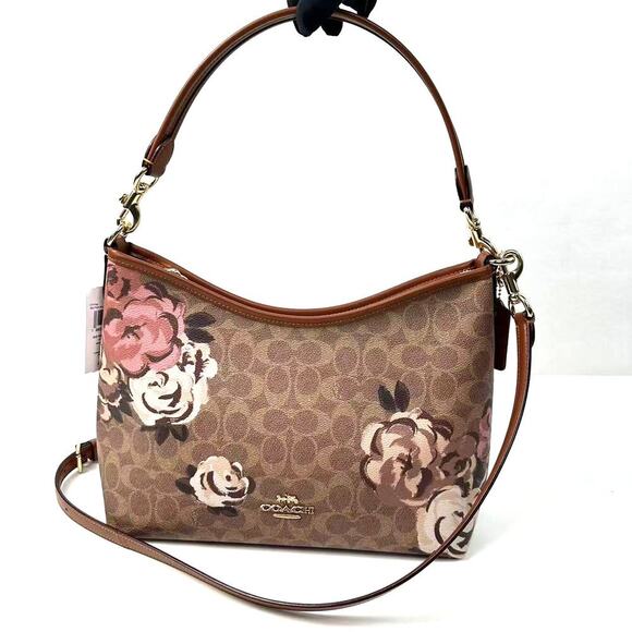 Coach Laurel Shoulder Bag In Signature Canvas Rose Print In Gold/Tan CY729 - Picture 1 of 16
